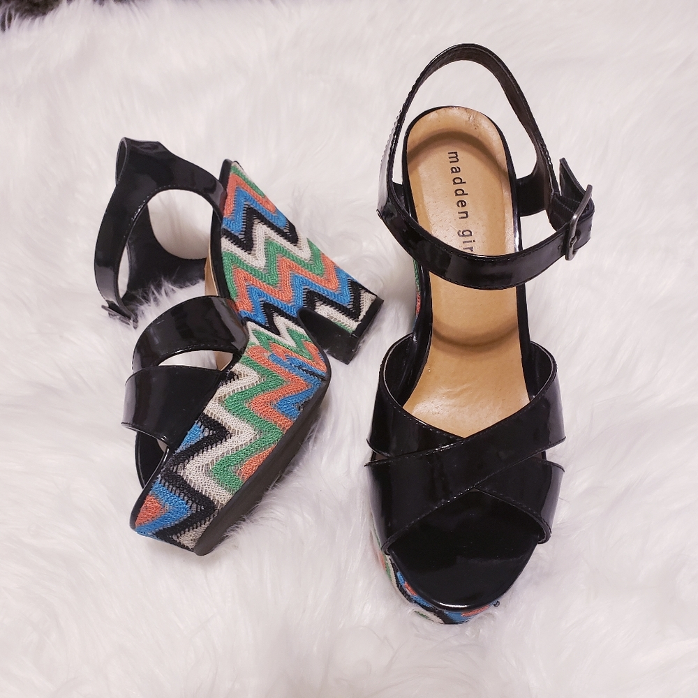 Madden Girl Black and Multicolor Platform Sandals